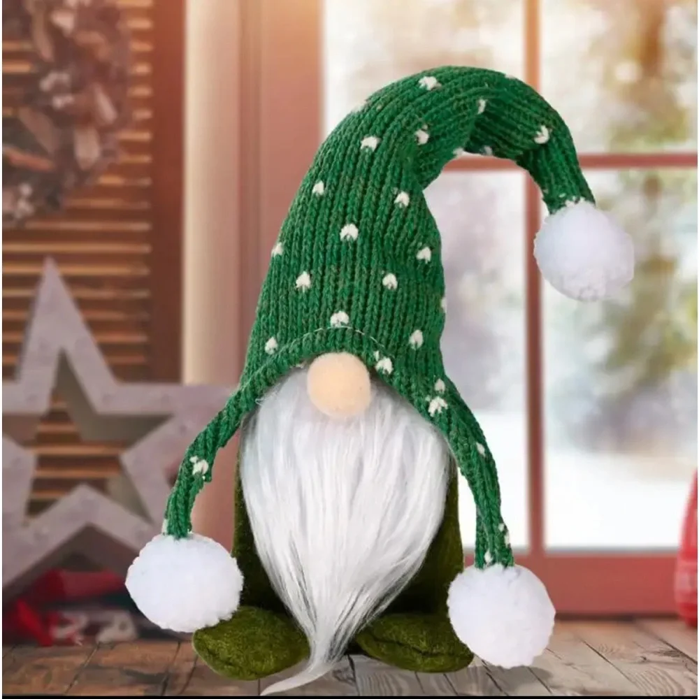 New Handmade Cute Green White Home Decor Linen Polyester Gnome Elf Doll Figurine